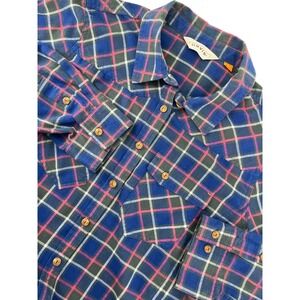 Orvis Womens Plaid Flannel Shirt Blue‎ Pink Gray Button Down Long Sleeve Size L